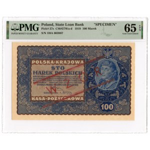 100 marek 1919 - Padělek s přetiskem MODEL - PMG 65 EPQ