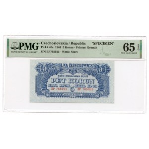Československo, 5 korun 1944 - SPECIMEN - PMG 65 EPQ