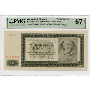 Czechy i Morawy - 1.000 koron 1942 SPECIMEN - PMG 67EPQ - MAX NOTA