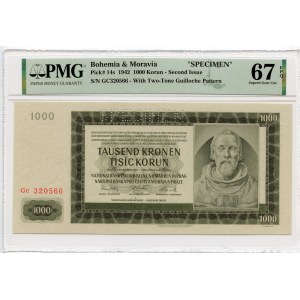 Čechy a Morava - 1 000 Kč 1942 SPECIMEN - PMG 67EPQ - MAX NOTA