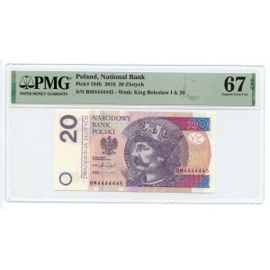 20 Zlato 2016 - BM série. Číslo sousedící s jednotným 4444445 - PMG 67 EPQ