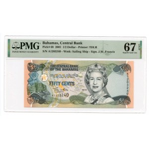 Bahamy 1/2 dolára 2001 - PMG 67 EPQ