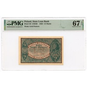 1/2 polnische Marke 1920 - PMG 67 EPQ
