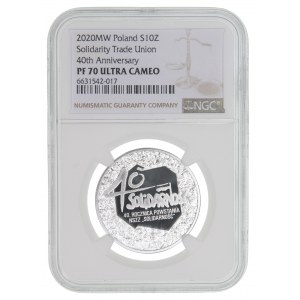 10 zl 2020 - 40. výročí odborového svazu Solidarita - NGC PF 70 ULTRA CAMEO