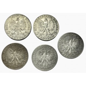 5 Stück 5 Gold 1933-1934 Polonia