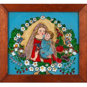 JANINA OLEKSY-LEW, Maľba na sklo Panna Mária s dieťaťom