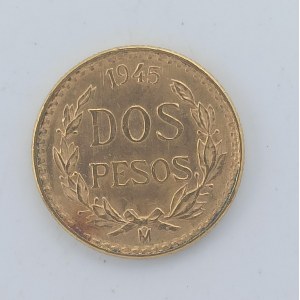 Dos Pesos 1945, 1.67g, 13mm, KM.461. skvrnky, Au,