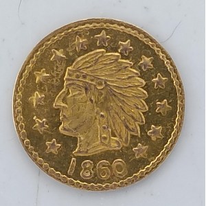 California Gold 1860, malý žeton, 10 mm, 0,21g, zlato?, blíže neurčeno, Au?,