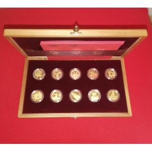 Sada 10 zlatých mincí ČNB - Kulturní památky technického dědictví, kapsle, certifikáty, luxusní dřevěná etue, Ag,