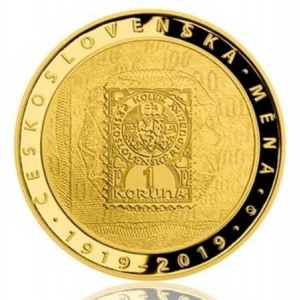 10000 Kč 2019 Zavedení československé měny, kapsle, orig. etue, certifikát, Au,