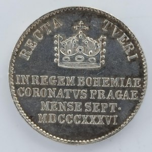 Větší korunovační žeton na korunovaci v Praze 1836, 20.3mm, 5.48g, Ag,
