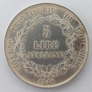 5 Lira 1848 M, Miláno, 'R', Dav.206, dr. hranky, 24.94g, Ag,