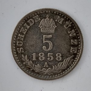 5 Krejcar 1858 A, patina, Ag,