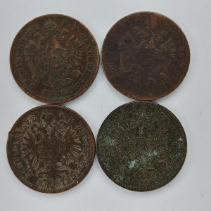 1 Krejcar 1858 A, 1859 A, 1862 B, 1885 b.z., Cu, 4 ks