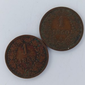 1 Krejcar 1858 M, 1860 A, Cu, 2 ks