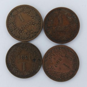 1 Krejcar 1859 A, 1860 A, 1881 bz, 1885 bz, Cu, 4 ks