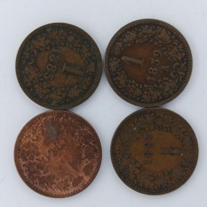 1 Krejcar 1859 A, 1860 A, 1881 bz, 1885 bz, Cu, 4 ks