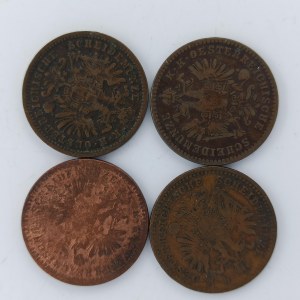 1 Krejcar 1859 A, 1860 A, 1881 bz, 1885 bz, Cu, 4 ks