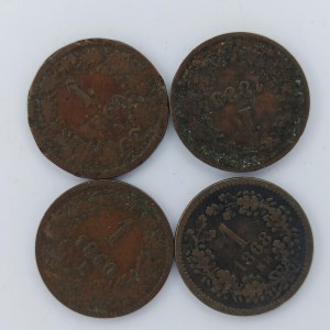 1 Krejcar 1860 A, 1860 B, 1868 KB, 1885 bz, Cu, 4 ks