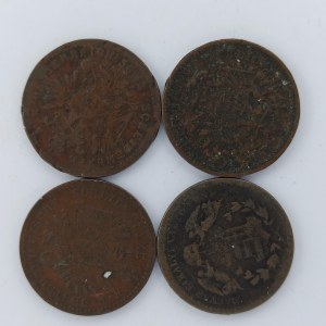 1 Krejcar 1860 A, 1860 B, 1868 KB, 1885 bz, Cu, 4 ks