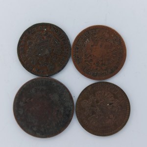 1 Krejcar 1868 KB, 5/10 Krejcar 1858 A, 1881 bz, 1885 bz, Cu, 4 ks