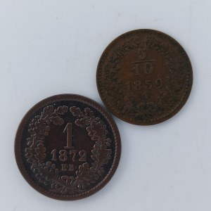 1 Krejcar 1872 KB, 5/10 Krejcar 1859 A, Cu, 2 ks