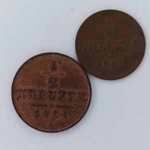 1/2 Krejcar 1851 A, 1/4 Krejcar 1851 A, Cu, 2 ks