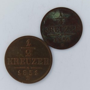 1/2 Krejcar 1851 B, 1/4 Krejcar 1851 B, Cu, 2 ks