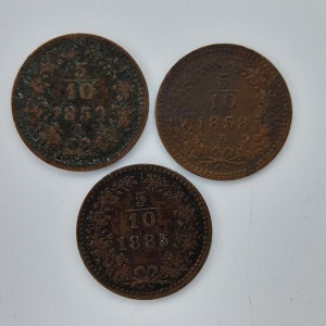 5/10 Krejcar 1858 B, 1859 A, 1885 b.z., Cu, 3 ks