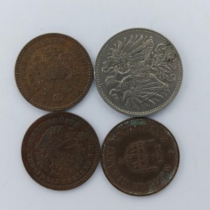 5/10 Krejcar 1859 A, 1885 bz, 10 Haléř 1893 bz, 1 Filler 1902 KB, 4 ks