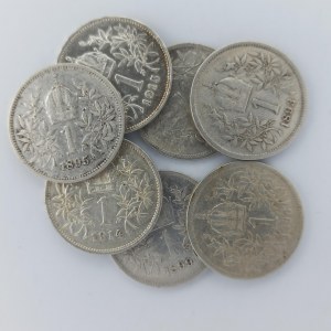 1 Koruna 1893, 1894, 1895, 1896, 1899, 1914, 1915, vše bz, Ag, 7 ks