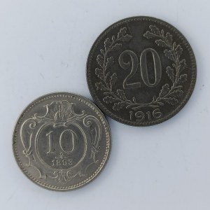 20 Haléř 1916 Fe, 10 Haléř 1893 Ni, 2 ks