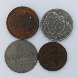 1 Halér 1916 bz nový znak, 2 Halér 1912 bz, 10 Haléř 1910 bz, 6 Krejcar 1849 A, 4 ks