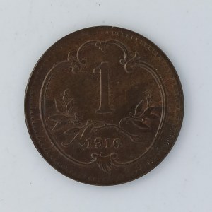 1 Haléř 1916 bz, nový znak, hranka, Cu,