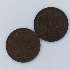 1 Haléř 1916, starý a nový znak, obě bz, Cu, 2 ks
