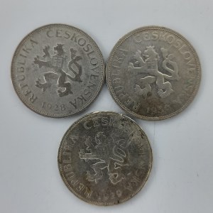 5 Koruna 1928, 1929, 1930, Ag, 3 ks