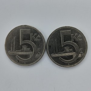 5 Koruna 1938, obě var. vlnovek, hranky, nep. rysky, Ni, 2 ks