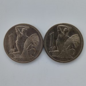 1 Koruna 1937, 1938, sbírk., CuNi, 2 ks