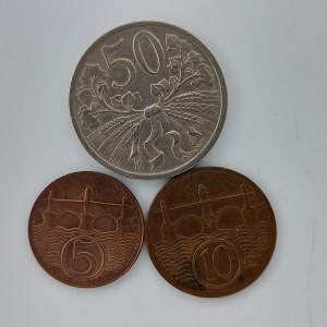 50 Haléř 1931, 10 Haléř 1925, 5 Haléř 1923 (0/0), Cu, 3 ks