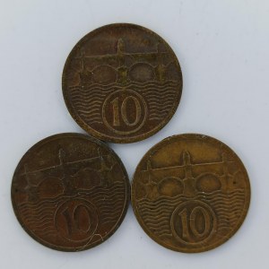 10 Haléř 1930, 1931, 1933, Cu, 3 ks