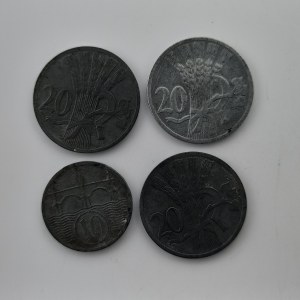 20 Haléř 1940, 1941, 1942, 10 Haléř 1941, Zn, 4 ks