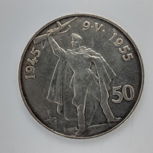 50 Kčs 1955, rysky, hranky, dr, vady mat., vryp pod tlapou lva, Ag,