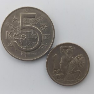 1 Kčs 1947 'R', 5 Kčs 1973 , 2 ks