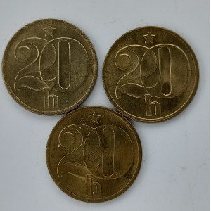 20 Haléř 1973, 1974, 1975, sbírk., CuZnNi, 3 ks