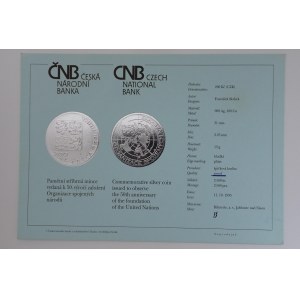 Certifikát k pamětní minci 200 Kč 1995 50. výr. zal. OSN, PROOF, 2500 ks!, malé grafiti ,