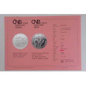Certifikát k pamětní minci 200 Kč 1997 1000. výr. umrtí sv. Vojtěcha, PROOF, 3000 ks!, malé grafiti ,