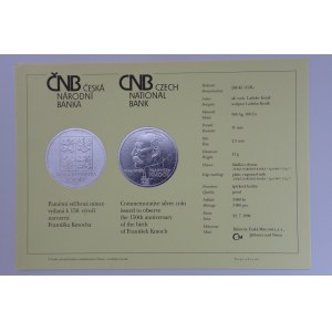 Certifikát k pamětní minci 200 Kč 1998 150. výr. nar. Františka Kmocha, PROOF, 3000 ks! ,
