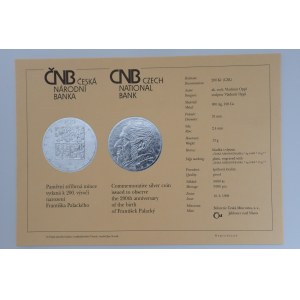 Certifikát k pamětní minci 200 Kč 1998, 200. výr. nar. F. Palackého, PROOF, 3000 ks! ,