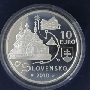 10 euro 2010 Drevené chrámy v slovenskej časti karpatského oblúka - Svetové kultúrné dedičstvo, etue, cert., Ag,