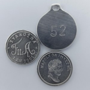 Al med. 2ks Napoleon, 27mm a 1ks prasátko č.52, 31mm, vše Al a sig. Soušek, nep. oxid., Al, 3 ks